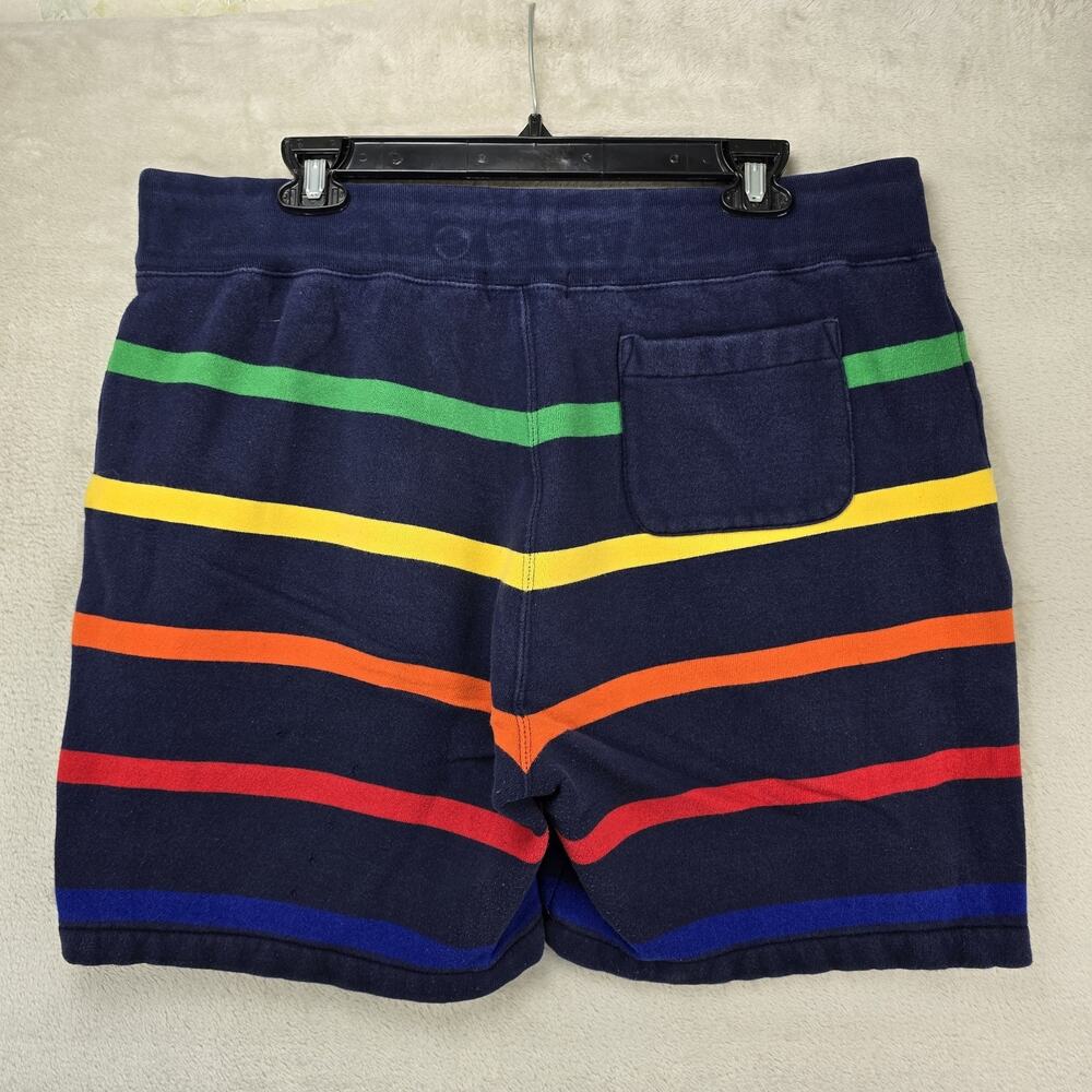 Polo Ralph Lauren Fleece Shorts Mens Large Navy Blue 7" Striped FLAWS - Picture 7 of 13